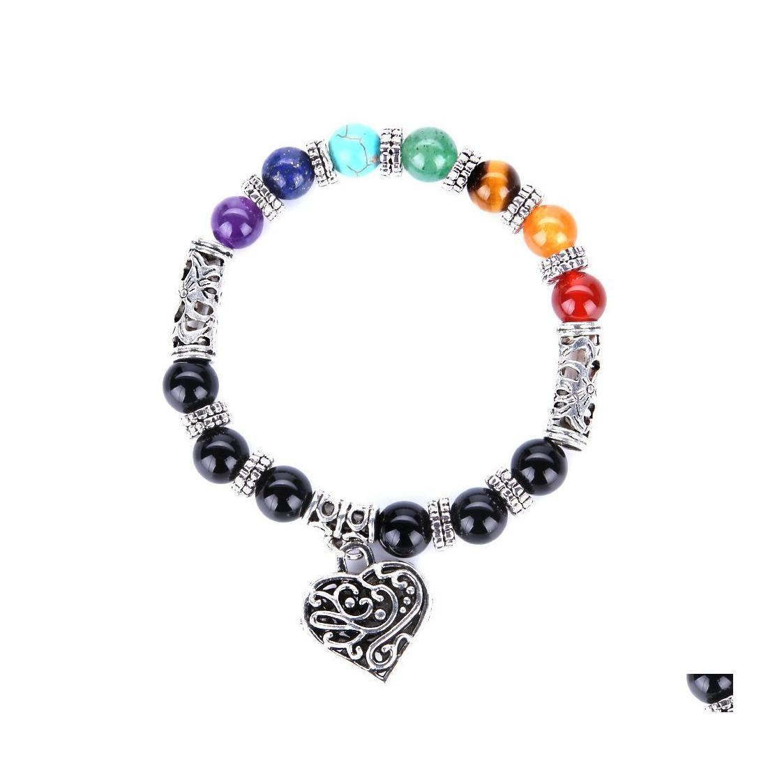 

Charm Bracelets Fashion 7 Chakra Heart Bracelet 8Mm Beads Colorf Stone Reiki Buddha Prayer Natural Yoga For Women Men Drop Delivery Dhm02