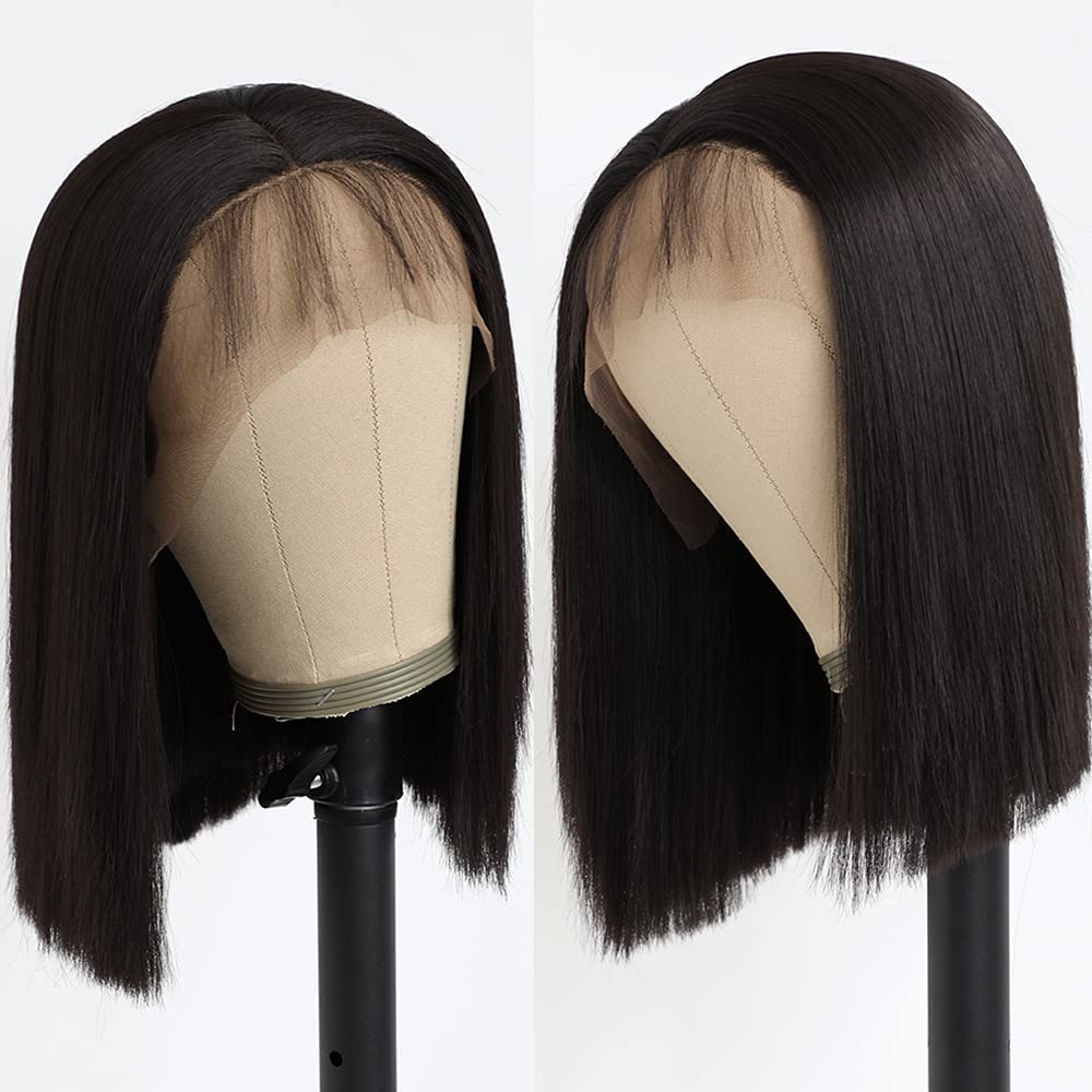 

16 Inch Lace Front Bob Wigs Straight Hair Natural Black Bob Wigs Natural Hairline with Baby Hair for Black Women, Natural color