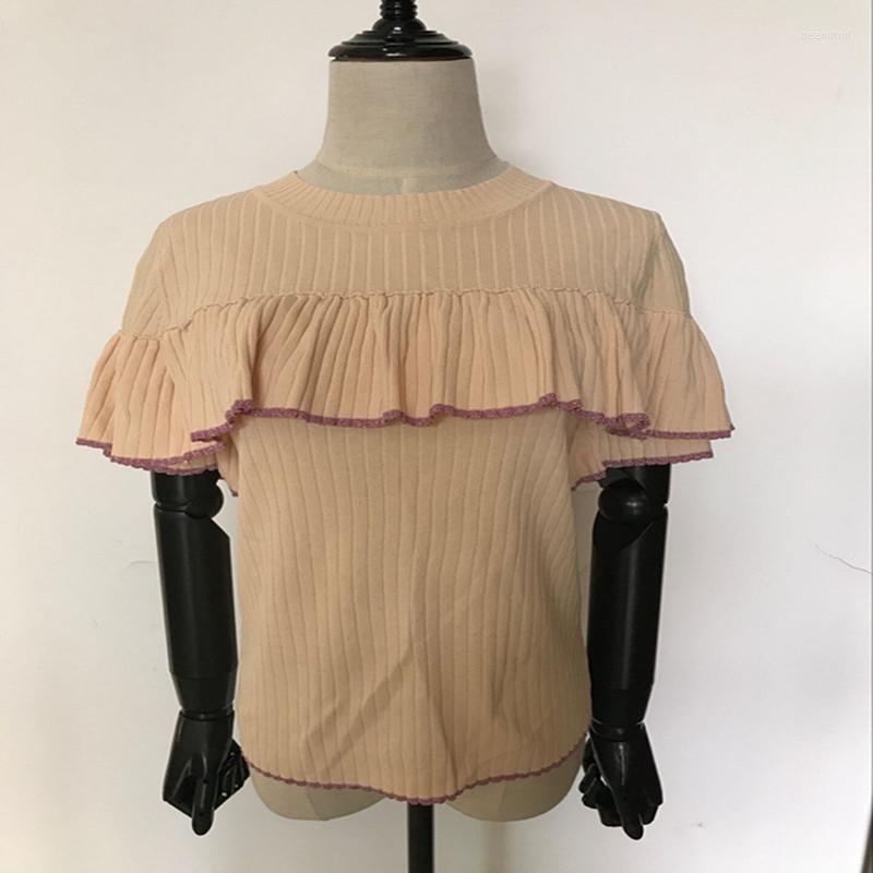 

Women's Sweaters Women Knitted Ruffled Pullovers Short Sleeve Solid Ladies Woman Fashion Sweater Tops, Picture shown