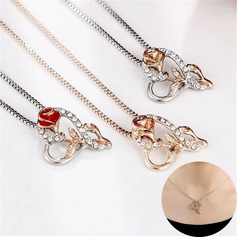 

Pendant Necklaces Rose Flower Necklace Jewelry Birthday Daughter Heart Gift For Mom Wife