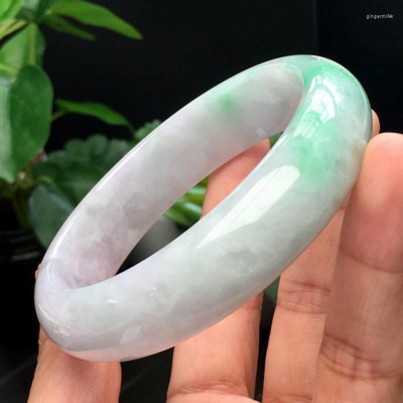 

Bangle Send Certificate Myanmar Jadeite Light Green Two-tone Burma Jade Bracelet Elegant Princess Jewelry Certified Bangles