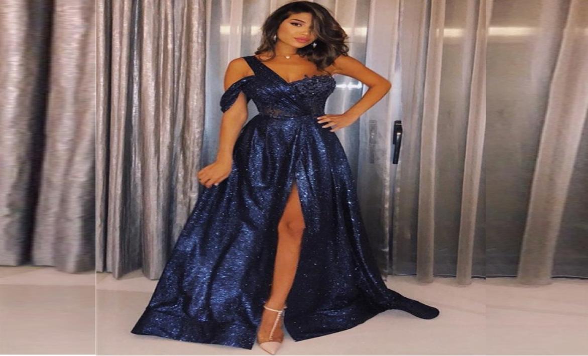 

Navy Blue Sequined Prom Dresses One Shoulder Appliques Front Split Sexy Evening Gowns Shinning Cocktail Party Dress Formal Vestido3068671, Light purple
