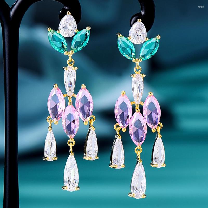 

Dangle Earrings GODKI Big Fashion Luxury Flower Statement For Women Wedding Party Full Zircon Dubai Bridal Jewelry Set 2023