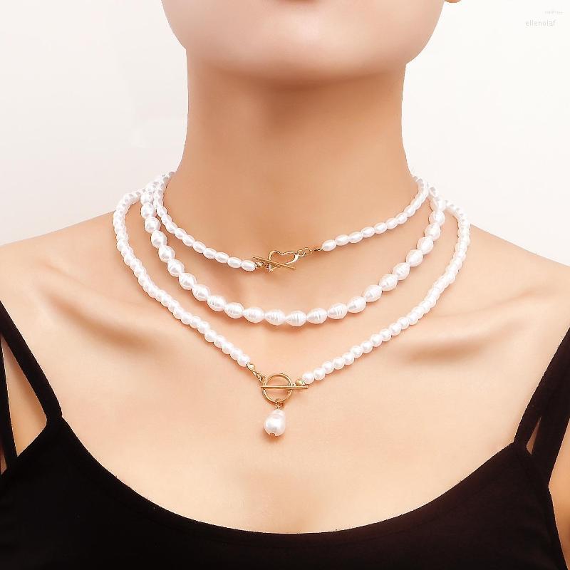 

Pendant Necklaces TAUAM 3pcs/set Vintage Baroque Pearl Heart OT Buckle Necklace For Women Wedding Bridal Bead Chain Neck Jewelry