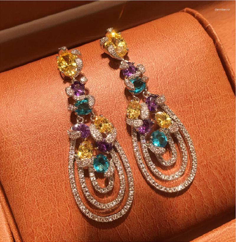 

Dangle Earrings QBoho Ladies Earring Silver Color Circle Zircon Crystal Inlay Charms Pendant Wedding Jewelry For Women