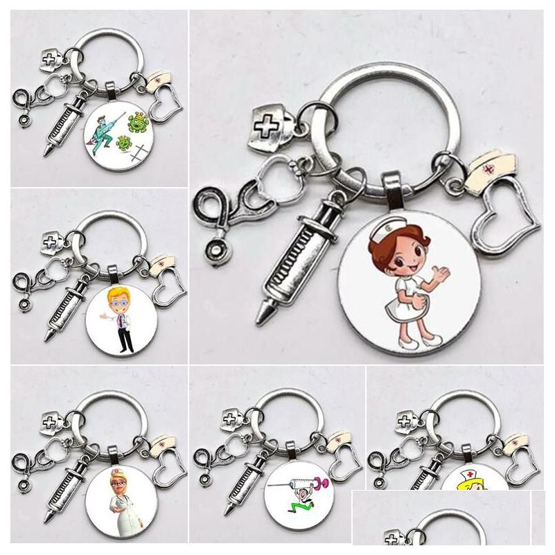 

Keychains Lanyards 15 Styles Nurse Stethoscope Keychain Doctor Theme Glass Convex Round For Doctors Nurses Gift Drop Delivery Fash Dham4