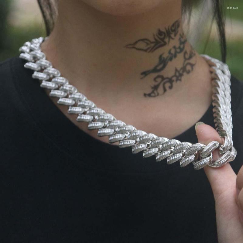 

Pendant Necklaces CZ Iced Out White Gold Plated 18mm Cuban Link Baguette