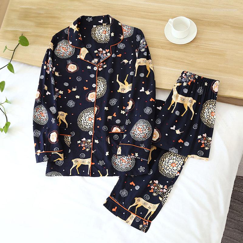 

Women's Sleepwear Spring And Summer Ladies Viscose Pajamas Cover Man-made Cotton Long-sleeved Cartoon Loose Soft Thin Home Service, 02