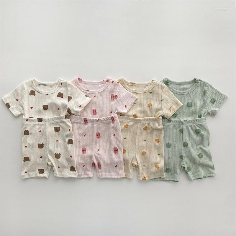

Clothing Sets Baby Cute Clothes For Summer Cartoon Bear Printed Boys And Girls Suits 2pcs Infants Cotton Outfits, Green