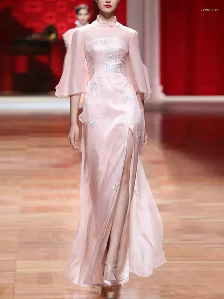 

Casual Dresses Summer 2023 Designer High Quality Vintage Embroidered Beads Celebrity Party Gorgeous Elegant Fashion Dress, Pink