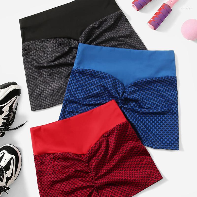 

Women' Tracksuits High Waist Gym Yoga Shorts Honeycomb Push Up Leggings Sexy Mesh Fitness Clothes Running Sports Summer 3PCS, Black red blue