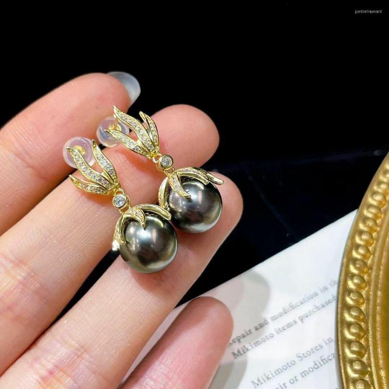 

Dangle Earrings Stunning 10-11mm Tahitian Round Black Green Pearl Earring 925s
