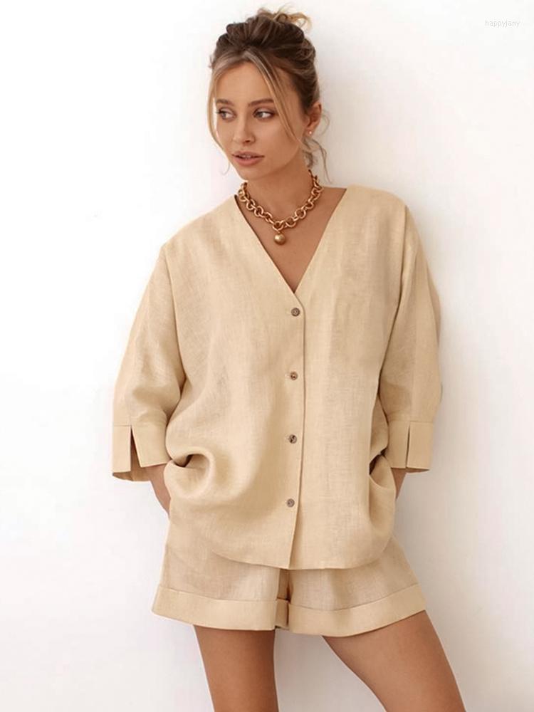 

Women' Sleepwear Casual Women' Nightwear 2 Piece Sets Three Quarter Sleeve V Neck Female Home Suits With Shorts Spring Pajamas, Black