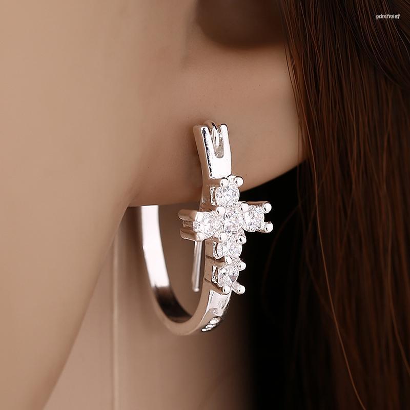 

Hoop Earrings Crystal Jesus Christ Cross For Women Croix Earring Fashion Jewelry