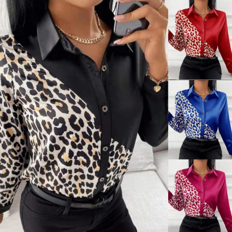 

Women' Blouses Fashion Blouse Elegant Women' Shirts Slim Fit Patchwork Printed Leopard Tops Office Clothes Women, 0125-2