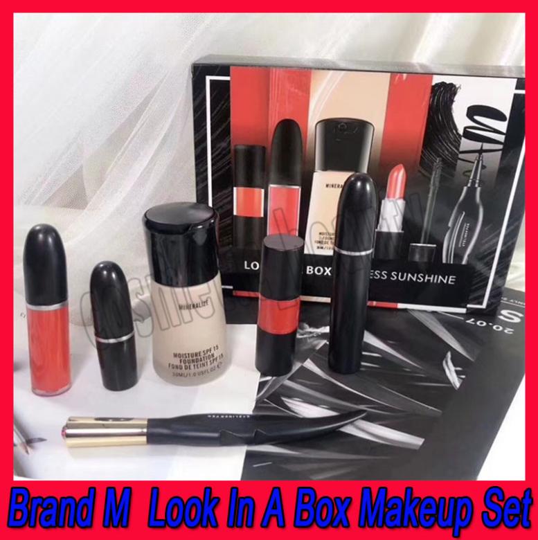 

2019 New Look In A Box Endless Sunshine M Makeup Set Matte Lipstick LipGloss feather Eyeliner Mascara Foundation MakeUp 6 in 1Set7381887