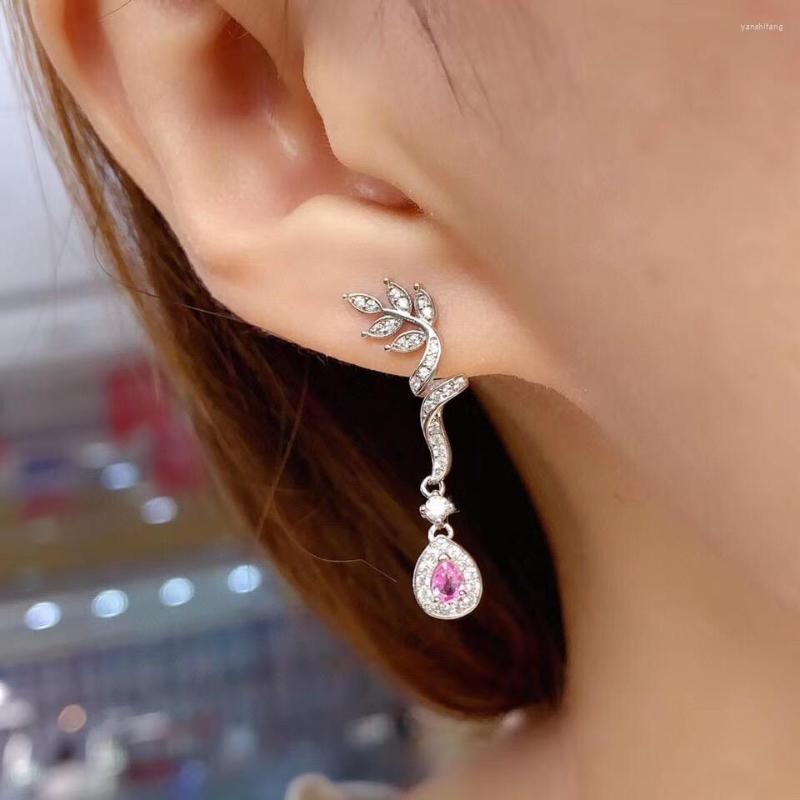 

Dangle Earrings Pink Sapphire For Women 925 Sterling Silver Natural Gemstone Temperament Luxury Fine Jewelry Pendients