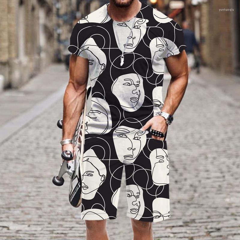 

Men's Tracksuits Summer Men's Two-piece Set Sweatpants Line Face 3D Print T-shirts And Shorts 2023 Short Sleeves Sportswear Boys Kids, At3880jiaadk1819