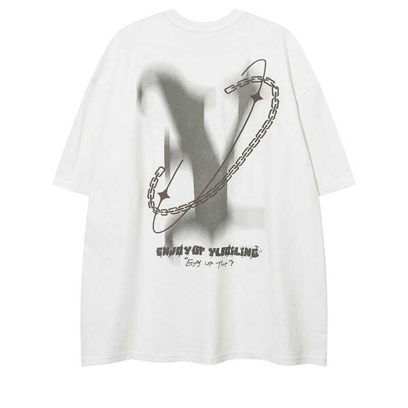 

American retro stussysChina-Chic street t-shirt men ins trendy brand fashion letter short sleeve summer loose Couple costume half sleeve 2recreation club, White 240g