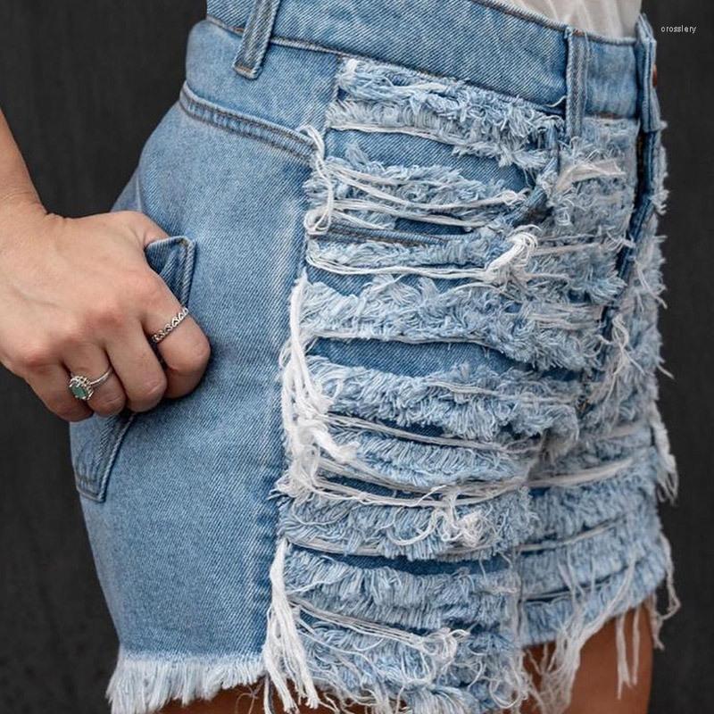

Women's Shorts Plus Size Light Blue Ripped Cut Out Denim With Tassel Women Streetwear High Waist Hollow Sexy Hole Jean Female, Blue shorts