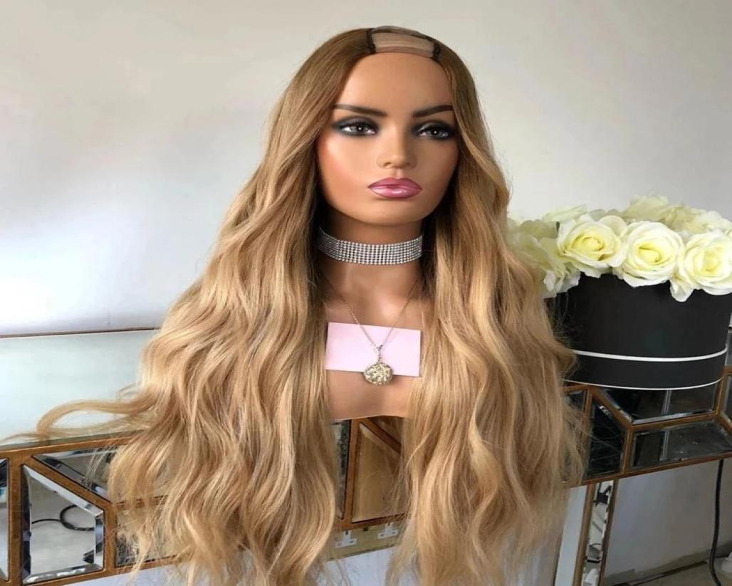 

Ombre 4T27 Wavy Wig 1x4 U Part Human Hair Wigs Blonde Middle Open Upart Wigss for Black Women Brown 250 Density Remy Hairs 30 inc8104608, Ombre color