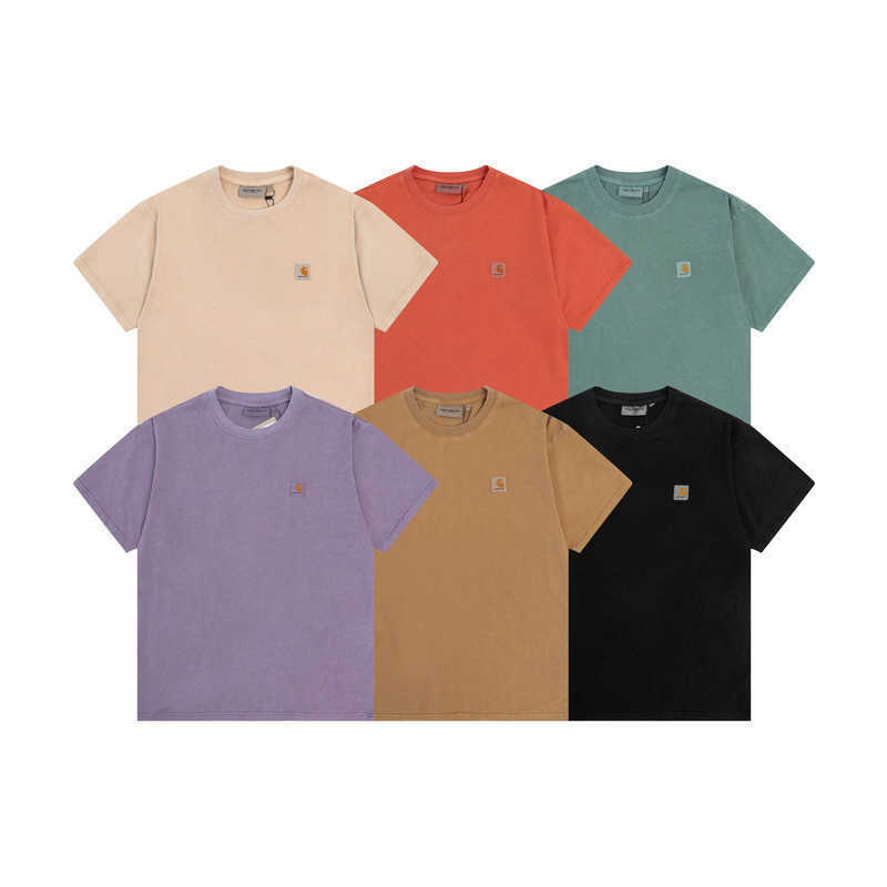 

Fashion Men's and Women's T-shirt Tooling Brand Carhart New Early Spring Small Label Embroidery Wash Water Old Short Sleeve Street Underlay D7ak, Orange
