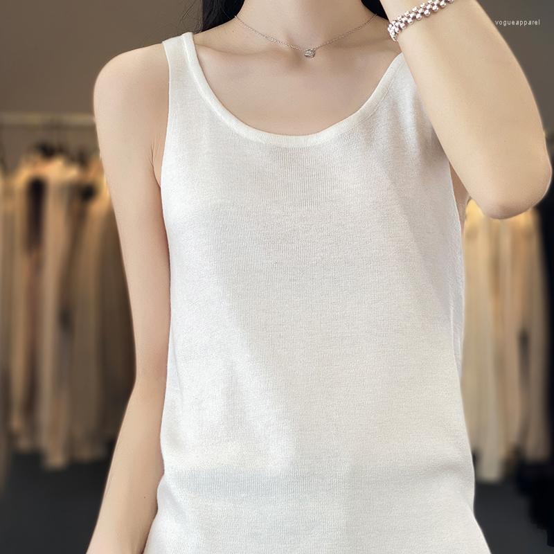 

Women' Tanks Woman' Tees Summer Thin T-Shirt Sleeveless O-Neck Bottom Tank Tops Female Pullover Jumper Sweater Wool Worsted Knitted, White