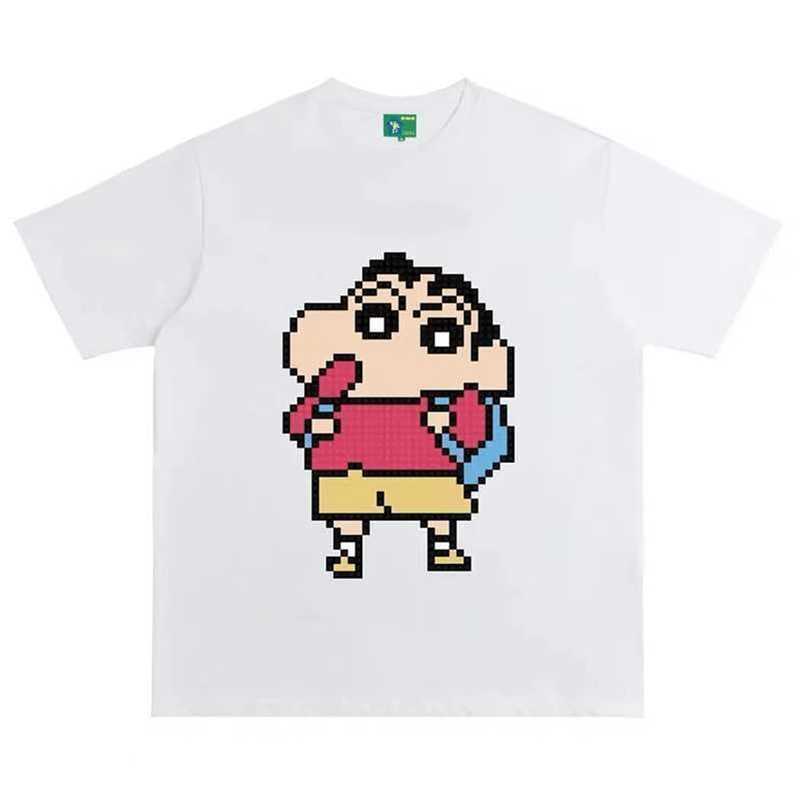 

Summer blockbuster Nohara Shinosuke Couple costume short sleeve trendy brand personality Japanese loose crayon Shin T-shirt for men and women, White5
