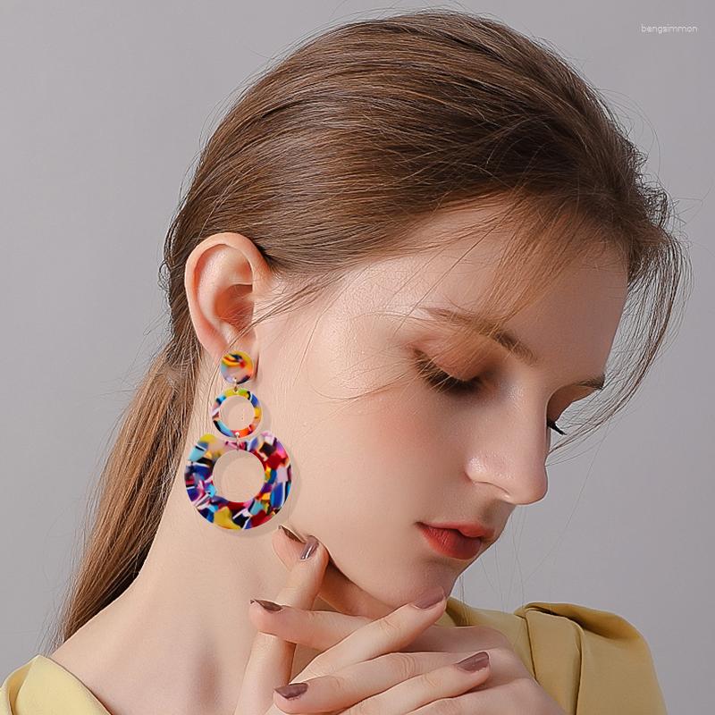 

Dangle Earrings Bohemia Vintage Unusal For Women 2023 Jewelry Fashion Resin Round Hollow Hanging Acrylic Acetate