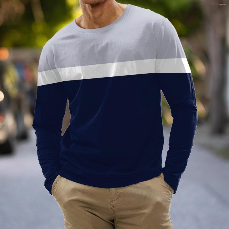 

Men's T Shirts Mens Fashion Casual Sports Striped Stitching Digital Printing Round Neck Shirt Long Sleeve Top, Navy