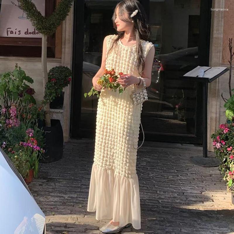 

Casual Dresses Vintage Long Dress Women Streetwear Summer O Neck Sleeveless Patchwork Mermaid Tank Vestidos, Black