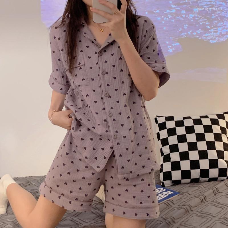 

Women's Sleepwear Summer Japanese Style Gauze Sweet Cotton Kimono Pajamas V-Neck Cartoon Cute Printing Loose Loungewear Women 2 Piece, 885