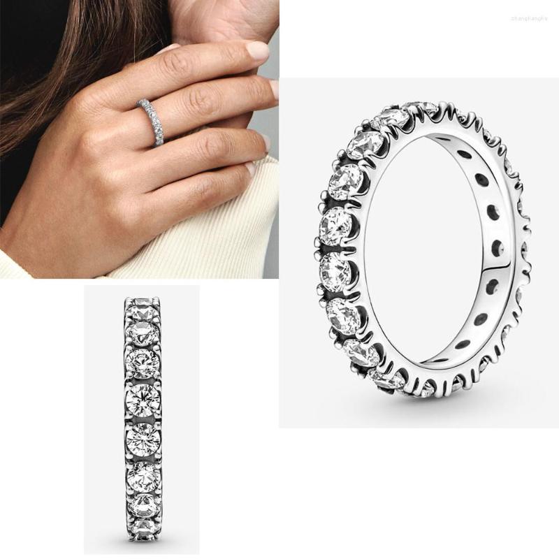 

Cluster Rings 925 Sterling Silver Ring For Women Original Sparkling Row Eternity Stackable Engagement Wedding Jewelry Gift