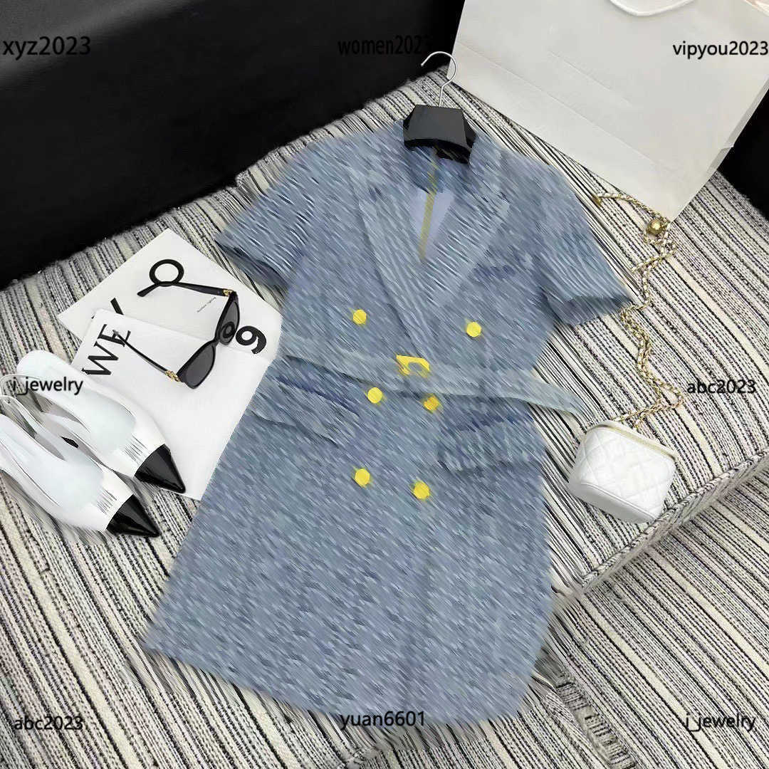 

womens designer clothing Waist strap design girl Denim dress Size -L Gold double breasted decoration skirt New listing June25, #1