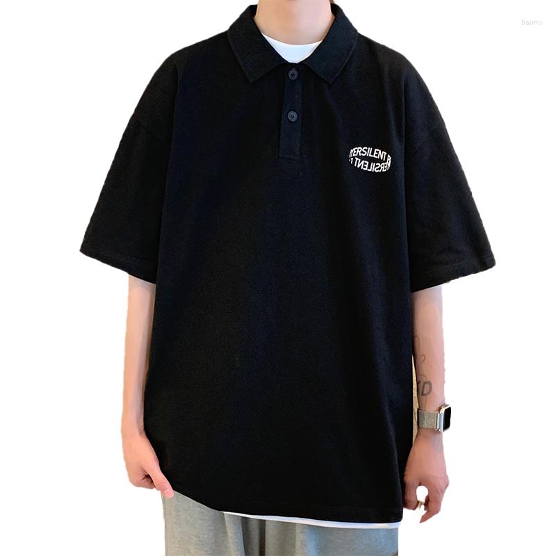 

Men's Hoodies Cool POLO Collar Printed Letters Cotton Short Sleeve Thin Style Men's Must-Have Half-Sleeve Drop-Shoulder T-Shirt, Blue