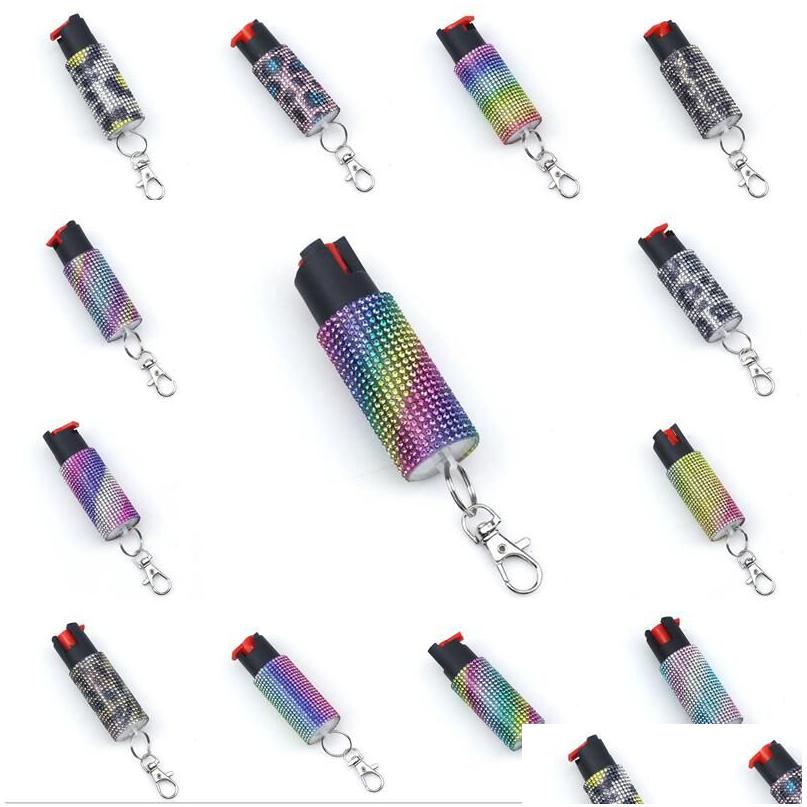 Keychains Lanyards Bingbing 13 Colors 20Ml Spray Gradient Diamond Defense Keychain For Female Outdoor Self-Defense Tools Accessory Dhjpu-image-880174730