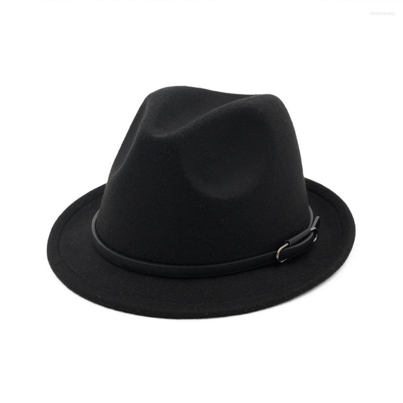 

Berets Short Roll Brim Jazz Fedora Hat With Belt Buckle Black Vintage Trilby Women Men Party Felt Top Casual Outdoor Sun, Blue