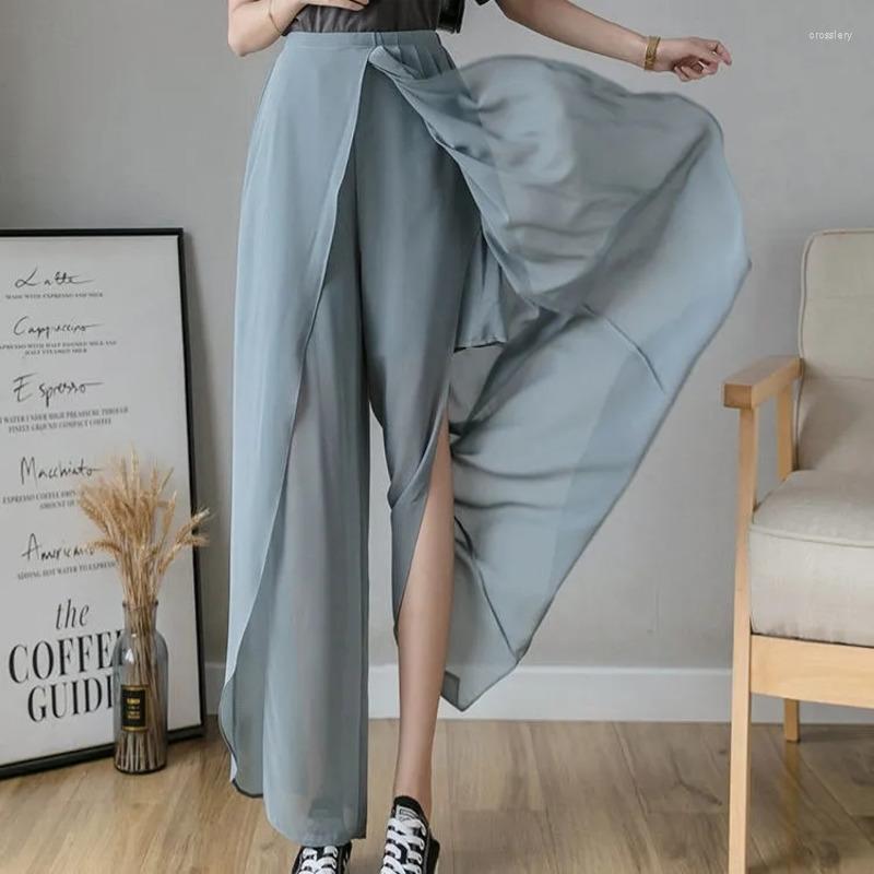 

Women' Shorts Summer Thin Women Chiffon Skirt Pants Wide Legs Irregular Wild Korean Fashion Pantalones Mujer High Waist Casual Loose, Black