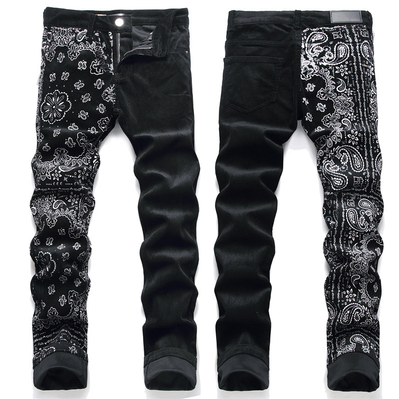 

Man Black Corduroy Velvet Jeans With Printed Effect, 5743
