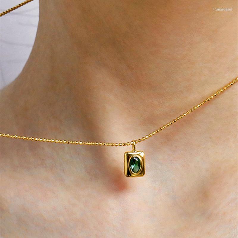 

Chains 2023 Stainless Steel Zircon Square Pendant Clavicle Chain Necklace Women Stylish Metal Green Holiday Jewelry Gift