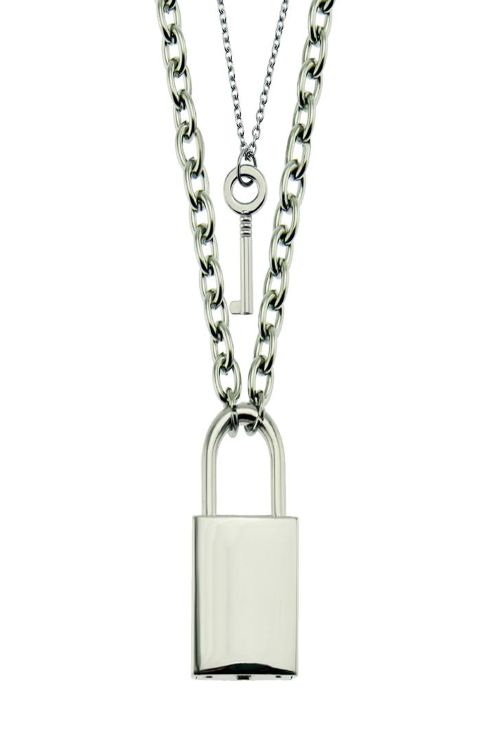 

luxury designer jewelry men necklace hip hop Lock and key pendant necklaces silver plated occident punk style fashion jewelry3657169