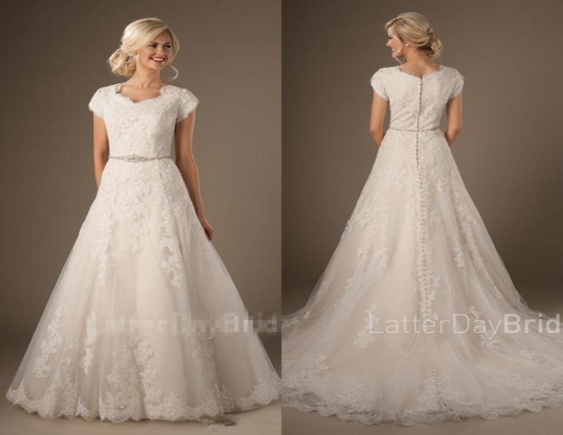 

Long Country Modest Wedding Dresses Cap Sleeves Champagne Lining Beaded Lace Appliques Buttons Back Western Formal Bridal Gowns3234689, Black