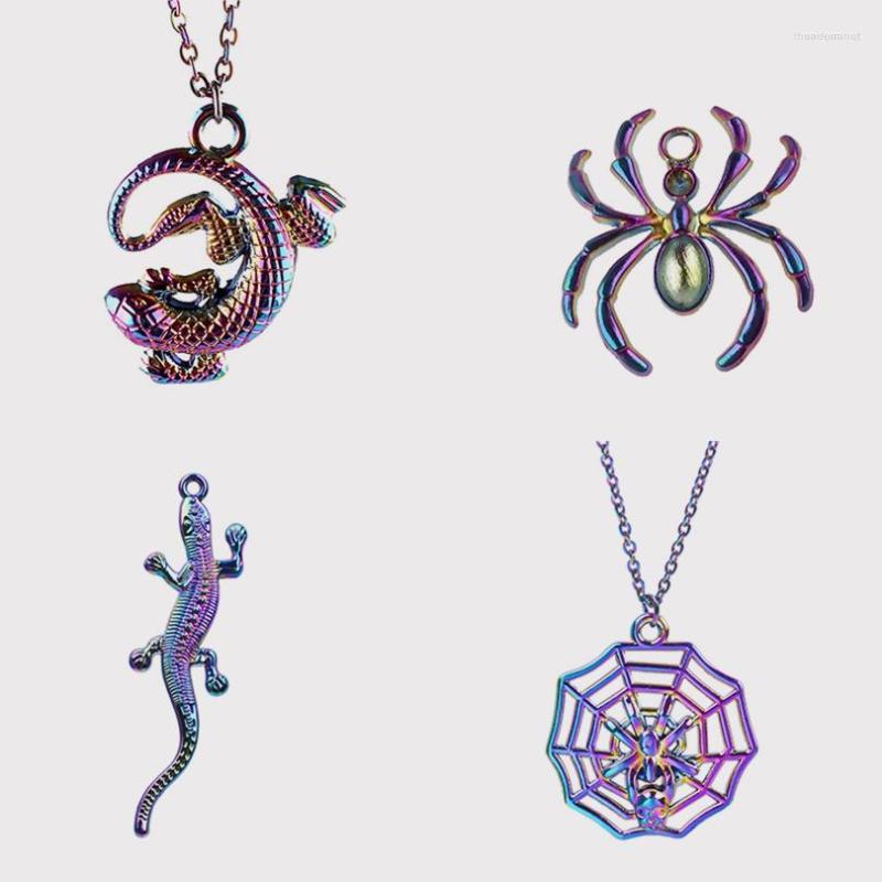 

Chains 1PC/Lot Alloy Electroplate Rainbow Punk Spider Pendant Necklace Jewelry Lizard Gecko Charm Chain For Women Men Gifts
