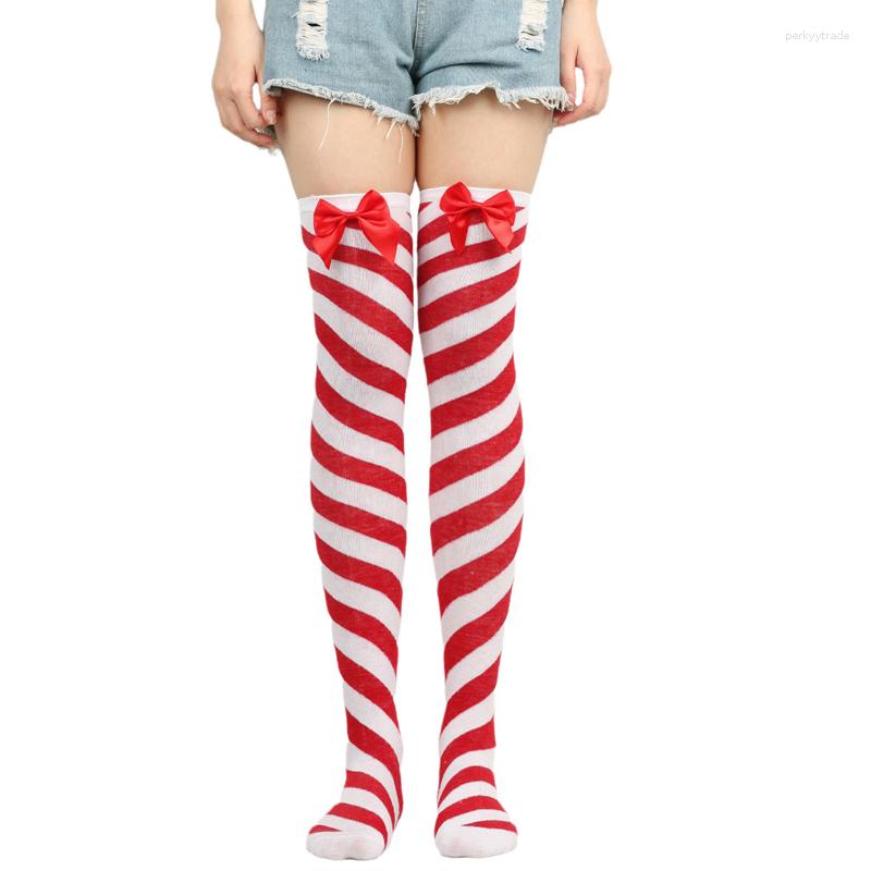 

Women Socks Christmas Ornaments Striped Long Stockings Decorations High For Girls Knee Navidad 2023, Red