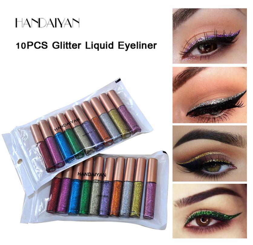 

Bright Flashing Eye Liner Quick To Dry Waterproof Glitter Eyeshadow Liquid Eyeliner Beauty Makeup set epacket3256473, Sky blue