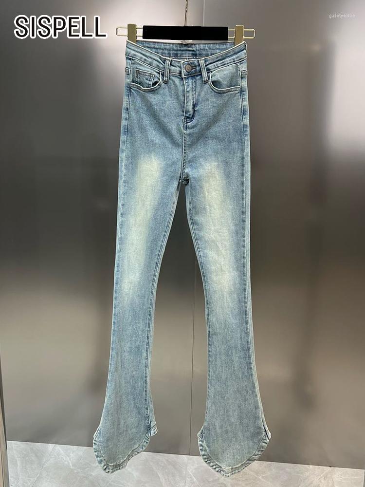 

Women' Jeans SISPELL Washed Denim For Women High Waist Button Patchwork Pockets Skinny Wide Leg Pants Female Spring 2023 Clothing, Black