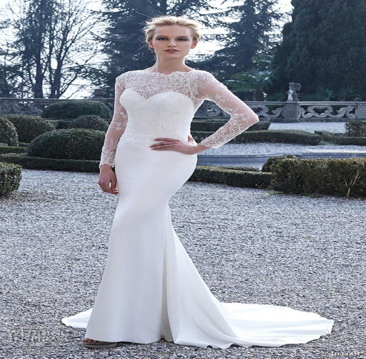 

Long sleeve Wedding Dress Sheer neck Vestidos de Novia sweep Train Back Sheer lace vintage mermaid Bridal Gowns 2016 Spring8611635, White