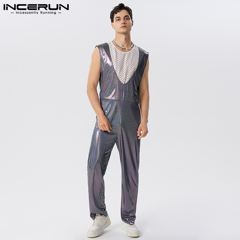 

Men's Jeans Fashion Casual Style Sets INCERUN Large Vneck Shiny Fabric Rompers Leisure Sexy Male Party Sleeveless Jumpsuits 230628, Silver