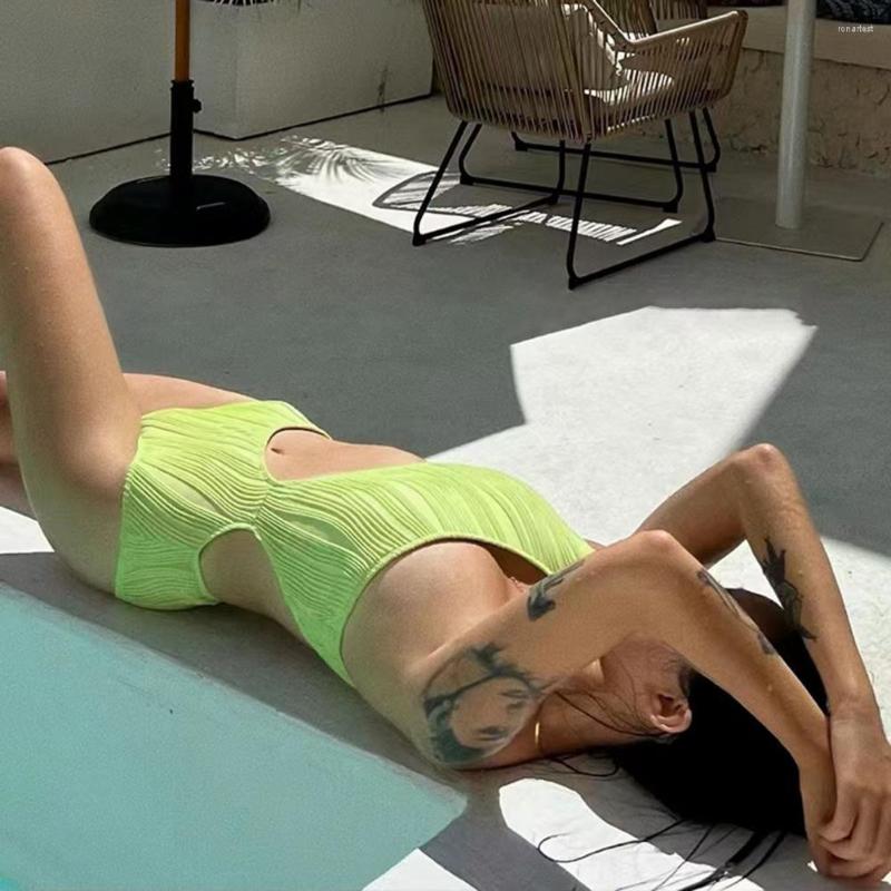 

Women' Swimwear Wire Free Women Monokini Striped Hollow Out Summer Swimsuit Beachwear Backless Slim Fit High Waist Lady Garment, Black