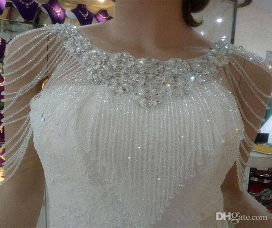 

2020 Crystal Rhinestone Jewelry Bridal Wraps White Lace Wedding Shawl Jacket Luxurious Bolero Jacket Wedding Dress with Beading6623268